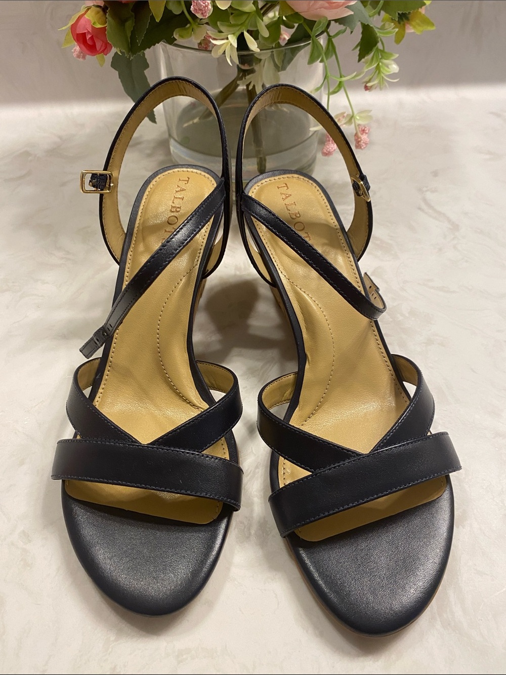 Talbots Navy/Indigo Cork Wedge Sandals